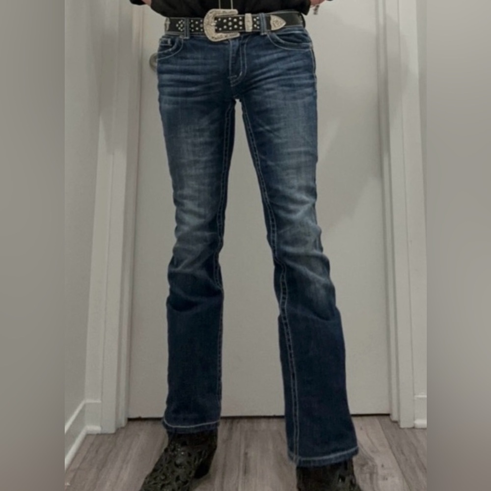 Miss Me Blue Jeans with Fleur de lys design